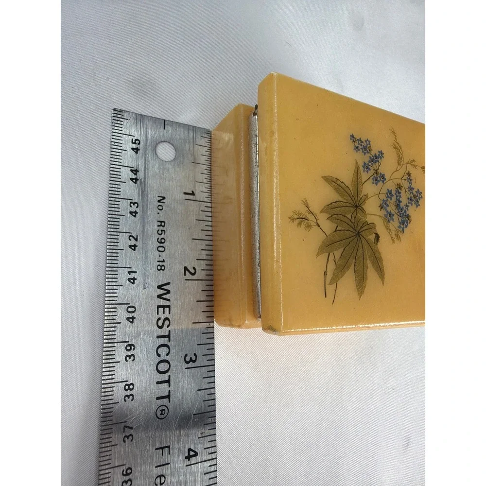 VINTAGE Trinket Box Unisex Small Yellow Good Floral Stone Square